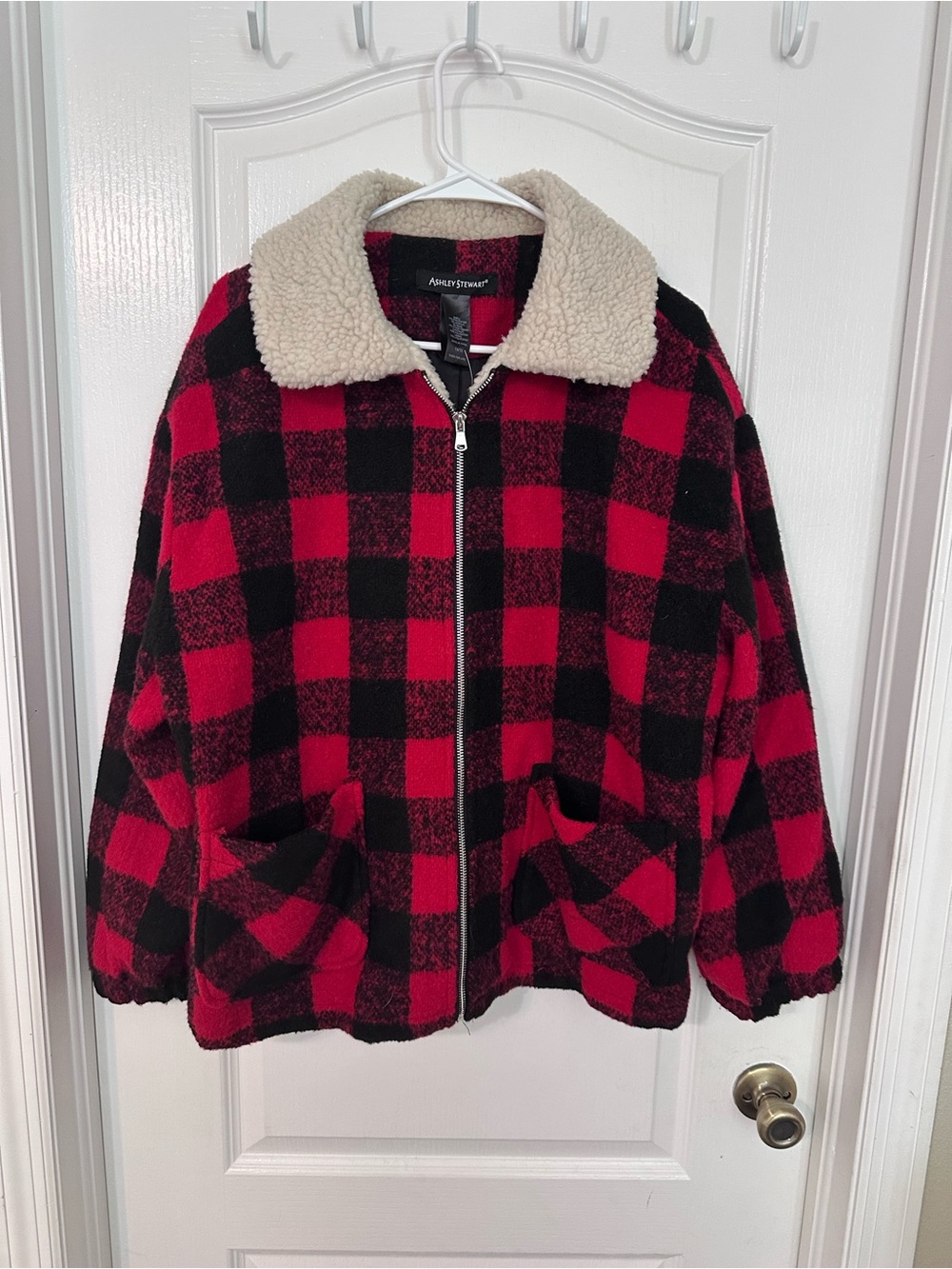 NWT Ashley Stewart Buffalo Plaid Sherpa Collar Jacket 14/16